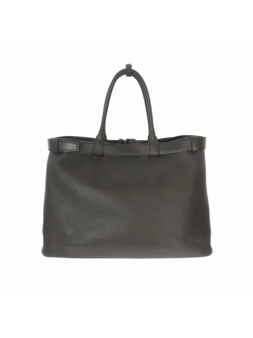 Prada Belt Buckle Leather Tote Dark Brown